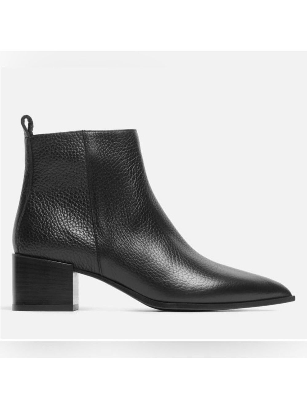 Everlane The Boss Boot Black Pebbled Leather Pointed Toe Block Heel Size 8.5